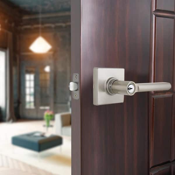 Tonebridge Satin Nickel Keyed Entry Door Lever with Square Rose