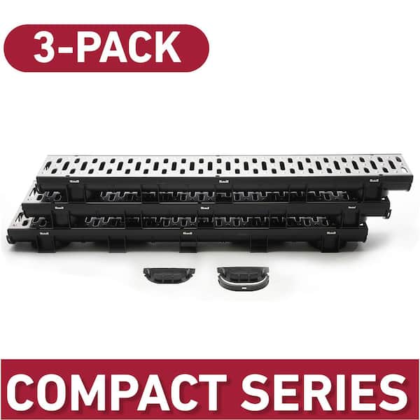 U.S. TRENCH DRAIN Compact Series 5.4 in. W x 3.2 in. D x 39.4 in. L Trench and Channel Drain Kit w/ Stainless Steel Grate (3-PK : 9.8 ft)