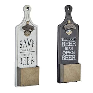 Wood Multi Colored Beer Bottle Opener 2 Storage Slot Sign Wall Decor (Set of 2)