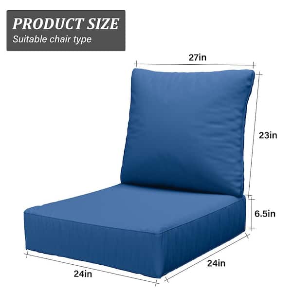 24 in. x 24 in. x 6.5 in. Outdoor Repacement Deep Seating Lounge Chair Cushion with Backrest Blue