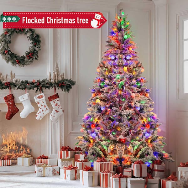 6 ft Pre-Lit Snow Flocked Artificial Christmas Tree with 300 Lights and 587 Branch Tips