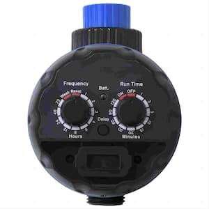 1-Zone Outdoor Single Outlet Water Timer Irrigation Controller with Ball Valves in Black and Blue