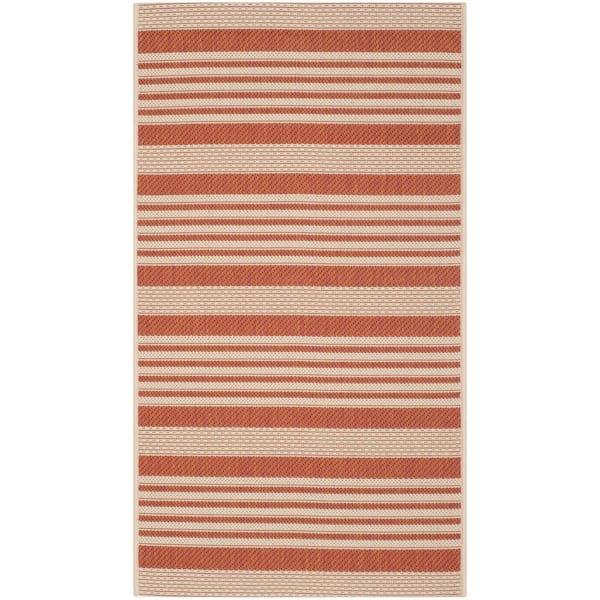 Courtyard Terracotta/Beige Doormat 2 ft. x 4 ft. Striped Indoor/Outdoor Patio Area Rug