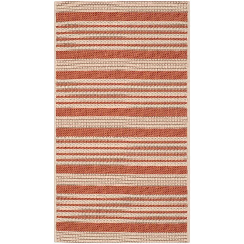 Terracotta & Beige Stripe 2'7" x 5' Flat Woven Synthetic Indoor/Outdoor Rug