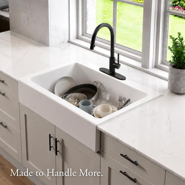 SINKOLOGY Parker 34 in. 3-Hole Quick-Fit Farmhouse/Apron-Front