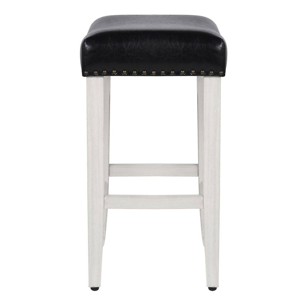 24" Black Leather & Wood Saddle Style Backless Barstool