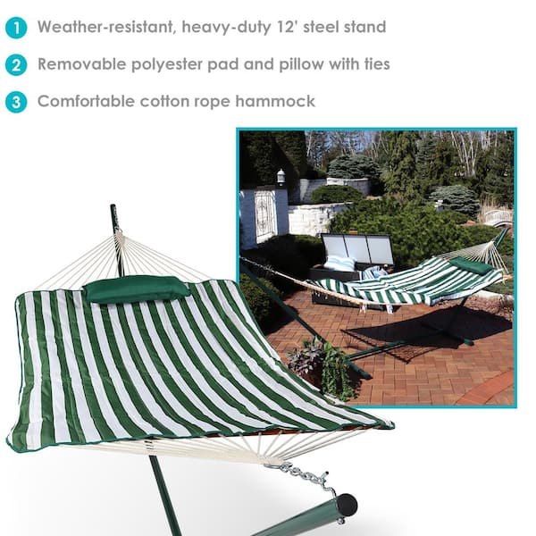 12 FT Rope Hammock With Stand and Removable Pad