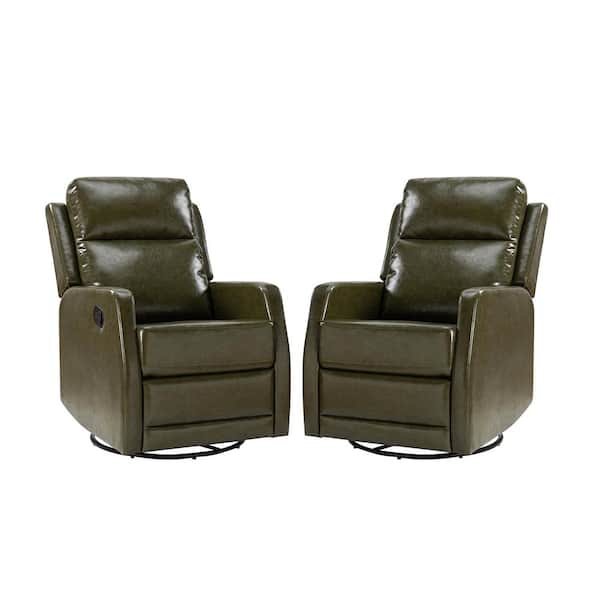 JAYDEN CREATION Coral Classic Green Upholstered Rocker Wingback Swivel Recliner with Metal Base (Set of 2)