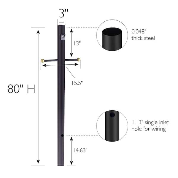 Black Lamp Post with Cross Arm and Photo Eye