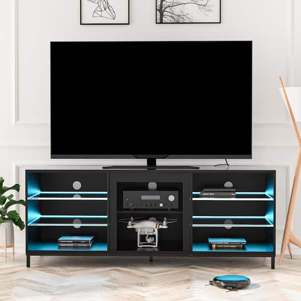 Bestier 70 in. Black Carbon Fiber LED Gaming TV Stand with Drawer and Power  Outlets for TVs Up to 75 in. Entertainment Center L100817EUS-BDCF - The  Home Depot