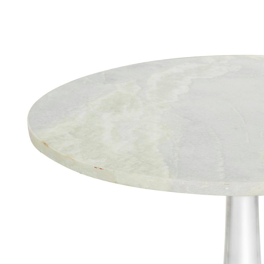 White Marble and Silver Aluminum Round Accent Table