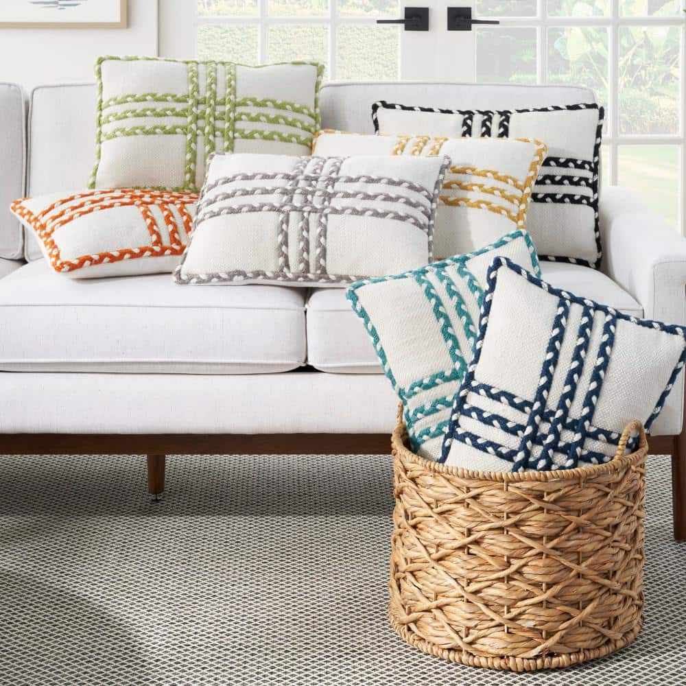 Black and Ivory Braided Polyester 14" x 20" Indoor/Outdoor Throw Pillow
