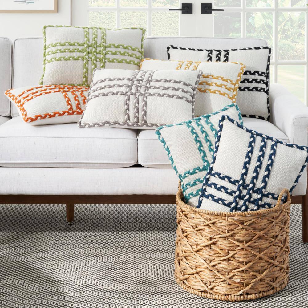 Orange and White Braided Rectangular Outdoor Throw Pillow