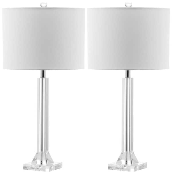 Tyrone 27 in. Clear Crystal Column Table Lamp with White Shade (Set of 2)