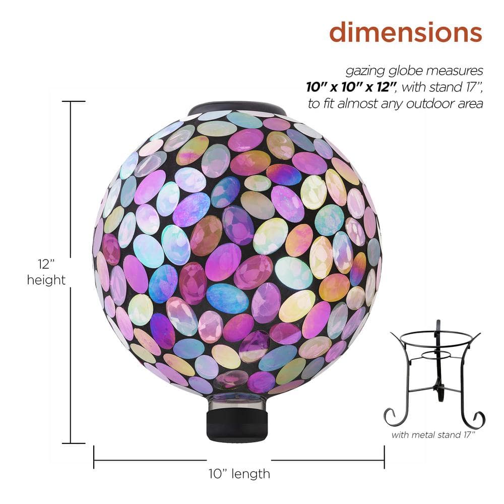 Solar-Powered Purple Glass Gazing Ball with Metal Stand