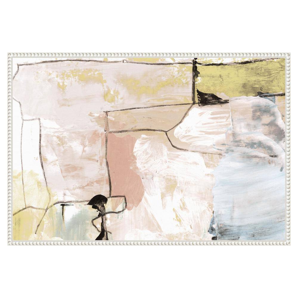 Abstract Pastels Graphic Art on Canvas with White Beaded Frame