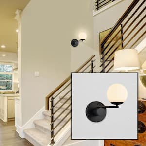 Capri 9.25 in. 9-Watt Black Integrated LED Sconce With Frosted Glass Shade