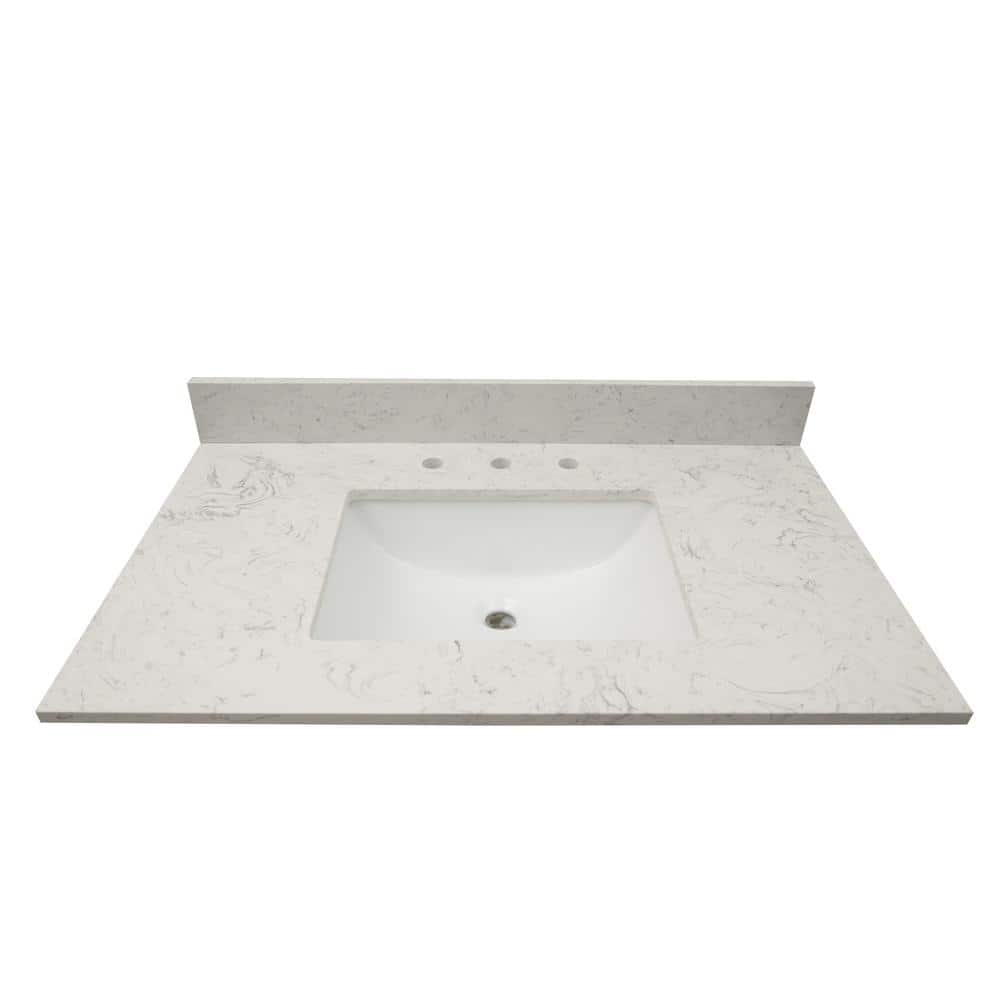 37 in. White Carrara Sky Marble Vanity Top with Undermount Sink