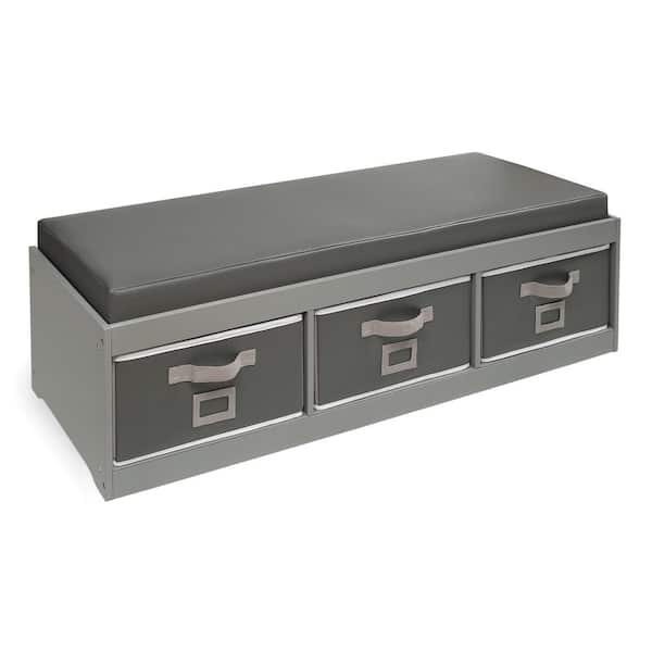 Badger Basket Kid's Gray Cushion and Three Bin Bench
