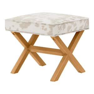 Eleanor Ottoman & Accent Stool in Light Tan Cowprint Upholstery (20" W)