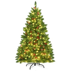 4.5 ft. Pre-Lit LED Full Artificial Christmas Tree with 300 LED Lights and Metal Stand, Classical Christmas Tree