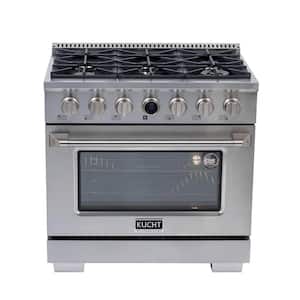 36 in. 5.2 cu. ft. 6-Burners Dual Fuel Range for Natural Gas in Stainless Steel with Horus Digital Dial Thermostat