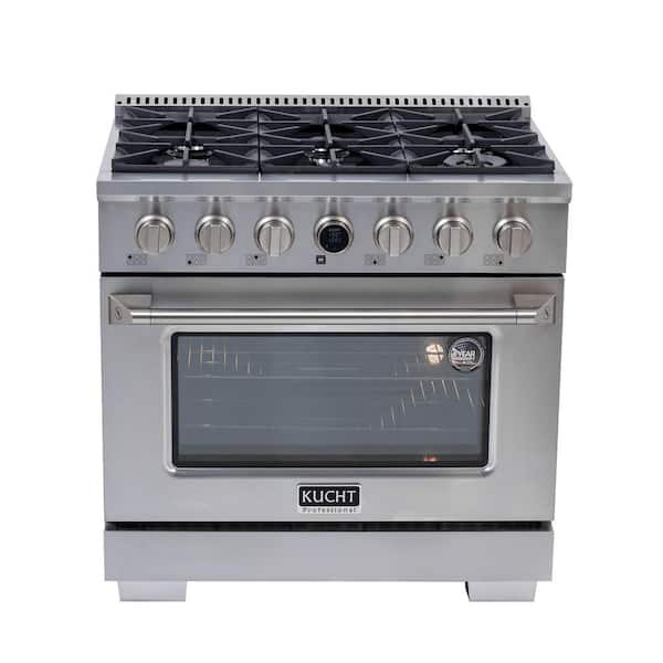 Kucht 36 in. 5.2 cu. ft. 6-Burners Dual Fuel Range for Natural Gas in Stainless Steel with Horus Digital Dial Thermostat
