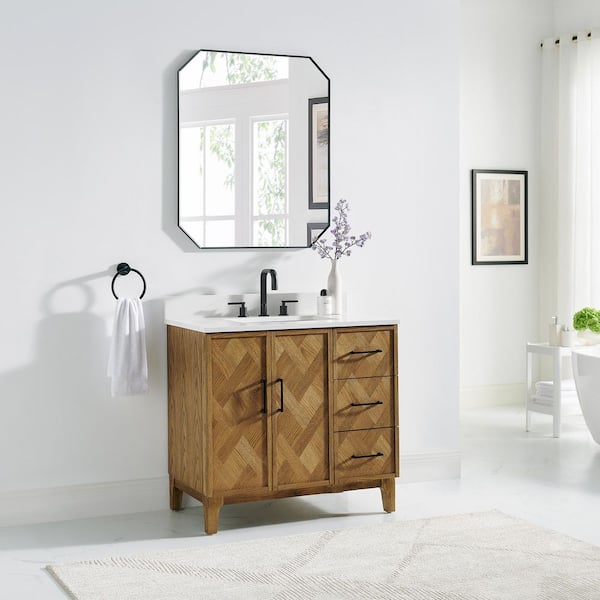 Clara 36 in. Single Freestanding Weathered Brown Bath Vanity with Calacatta Truffle White Quartz Top Assembled