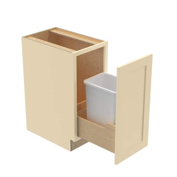 Newport 15 in. W x 24 in. D x 34.5 in. H Assembled Plywood Trash Can Kitchen Cabinet in Blended Cream with Soft Close