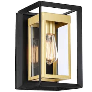 1-Light Matte Black Modern Outdoor Wall Lantern with Clear Seeded Glass