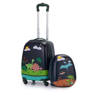 18 in. 2-Pieces Dark Green Dinosaur Hardshell Carry On Luggage Set for Kids