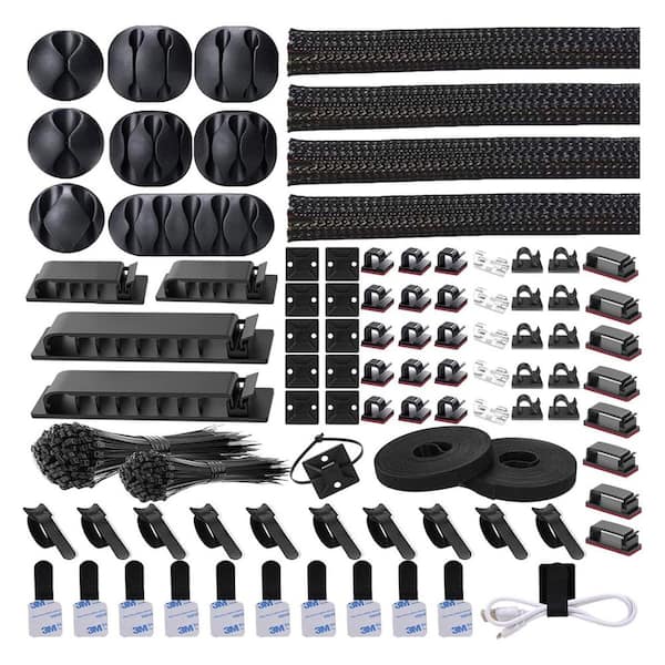 Cable Management Organizer Kit 311Pcs with Sleeves Clips Ties for TV Office Home Electronics黑色透明