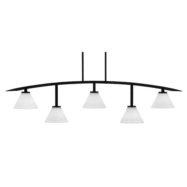 Unbranded Siena 5-Light Matte Black Billiard-Light with White Muslin Glass Shades