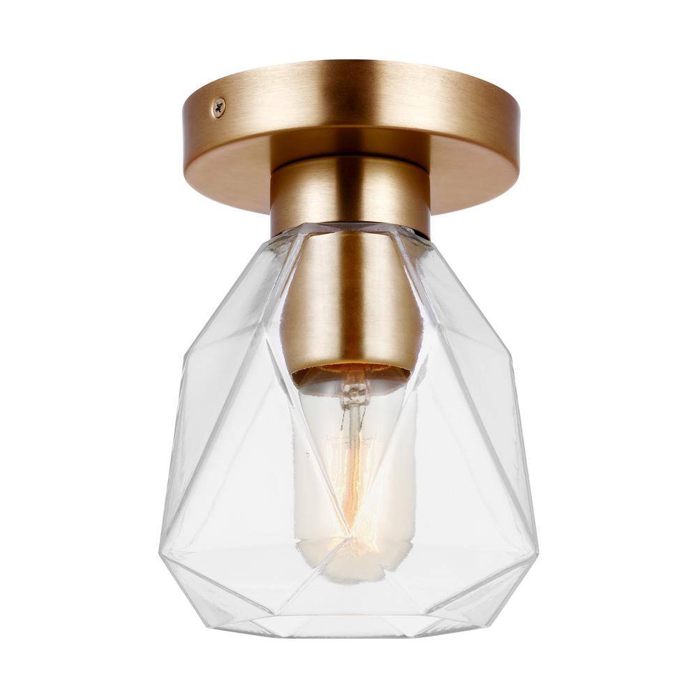 Quinn Satin Brass Glass Drum Semi-Flush Mount Light