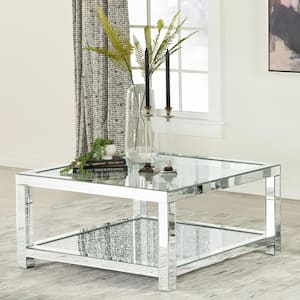 Valentina 35.5 in. Mirrored Square Glass Top Coffee Table