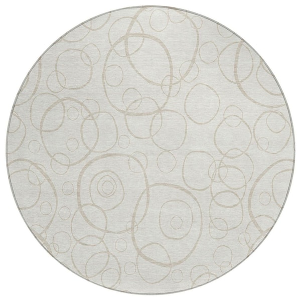Chantille Machine Washable Indoor/Outdoor Abstract ACN2407 Ivory 8 ft. x 8 ft. Round Rug