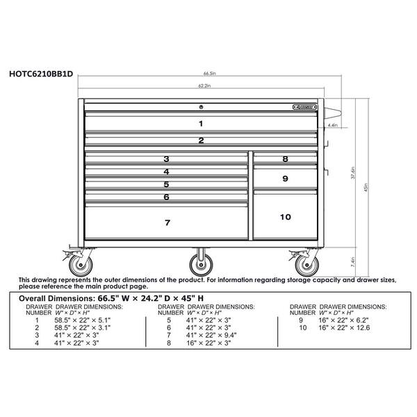 Husky Tool Storage 62 in. W Heavy Duty Matte Black Mobile