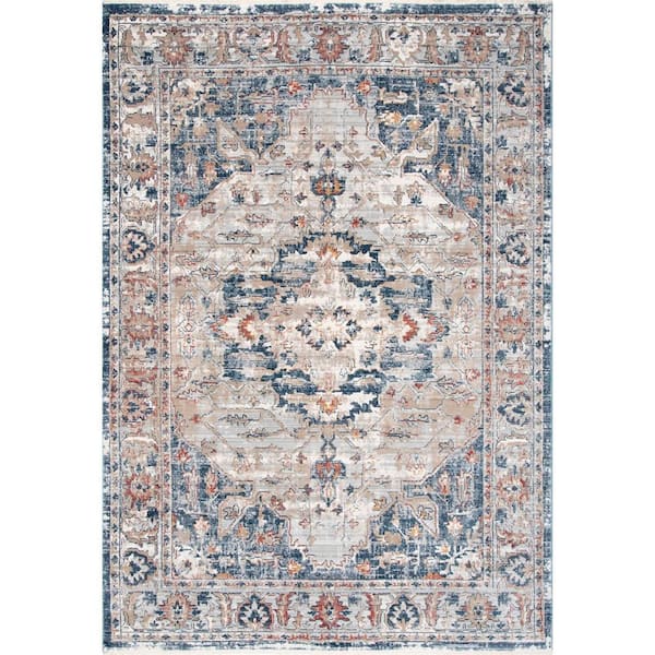 nuLOOM Josephine Winged Cartouche Grey 9 ft. x 12 ft. Area Rug