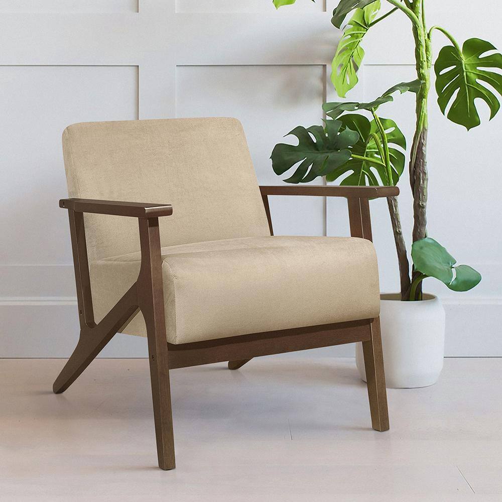 August Light Brown Velvet Mid Century Modern Accent Chair