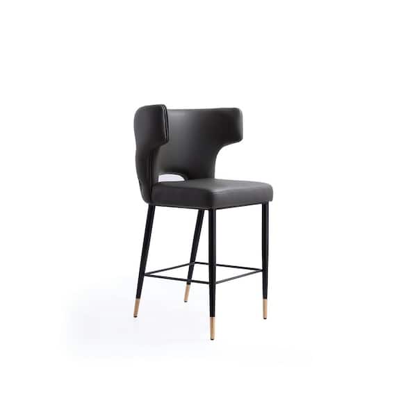 Manhattan Comfort Holguin 23.62 in. Grey Wood Counter Height Bar Stool with Faux Leather Upholstered Seat