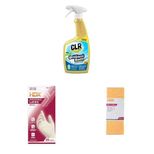 26 oz. Brilliant Bath Bathroom Cleaner, Latex Cleaning Gloves (20-Count), and 16 in. x 16 in. Microfiber Towel (6-Pack)