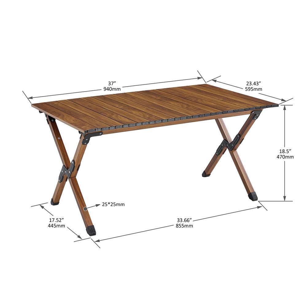 Folding outdoor table with dimension measurements