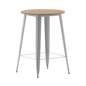 30 in. Round Brown/Silver Plastic 4 Leg Dining Table with Steel Frame (Seats 4)