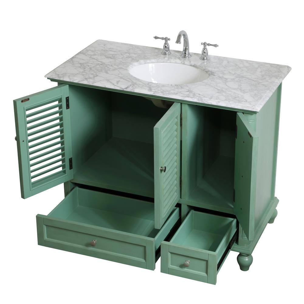 42" Vintage Mint Single Bathroom Vanity with Carrara White Marble Top