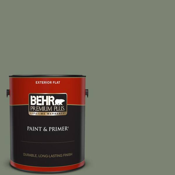 BEHR PREMIUM PLUS 1 gal. #ICC-77 Sage Green Flat Exterior Paint & Primer