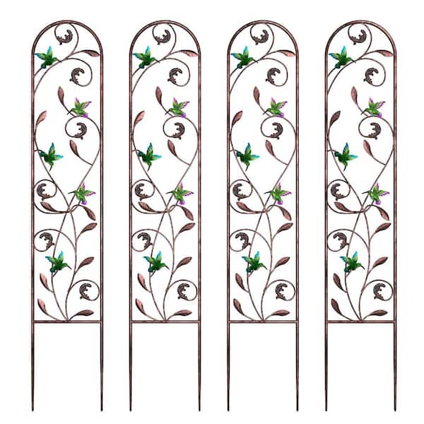 60 in. x 11 in. Metal Garden Trellis for Climbing Plants, Decorative Hummingbird Arch Fence Panels, Set of 4