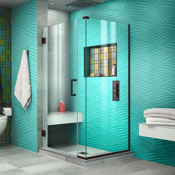 DreamLine Unidoor Plus 33.5 in. W x 30-3/8 in. D x 72 in. H Frameless Hinged Shower Enclosure in Oil Rubbed Bronze