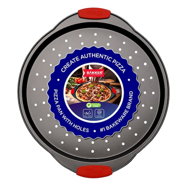 Bakkenmaster 1-Piece Pizza Pan with Holes and Silicon Handle