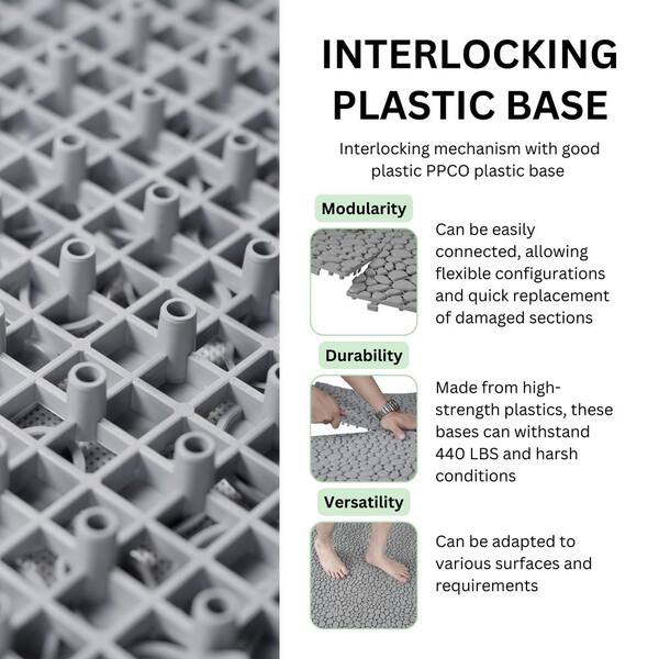 LIVIZA 1 ft. x 1 ft. Anti-Slip Plastic Deck Tile in Gray (60-Piece), Pebble Stone Pattern