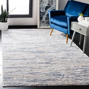 Amelia Ivory/Blue 5 ft. x 5 ft. Square Striped Abstract Area Rug